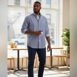 Tommy Hilfiger Golf Blue and White Striped Button Down Shirt, Mens XXL, Business